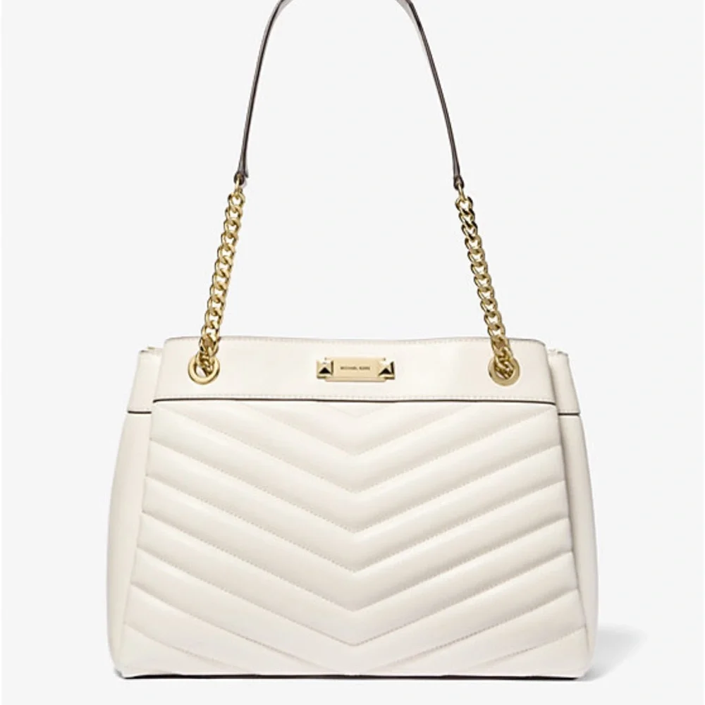Michael Kors Whitney Medium Quilted Tote Shoulder Bag  Light Cream  NWT